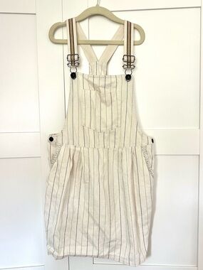 Catimini Girls Striped Cream Overalls Dress with Adjustable Straps